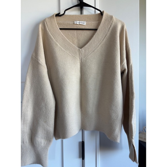 Goodnight Macaroon Sweaters - GOODNIGHT MACAROON Beige V Neck Loose Knit Sweater Womens S